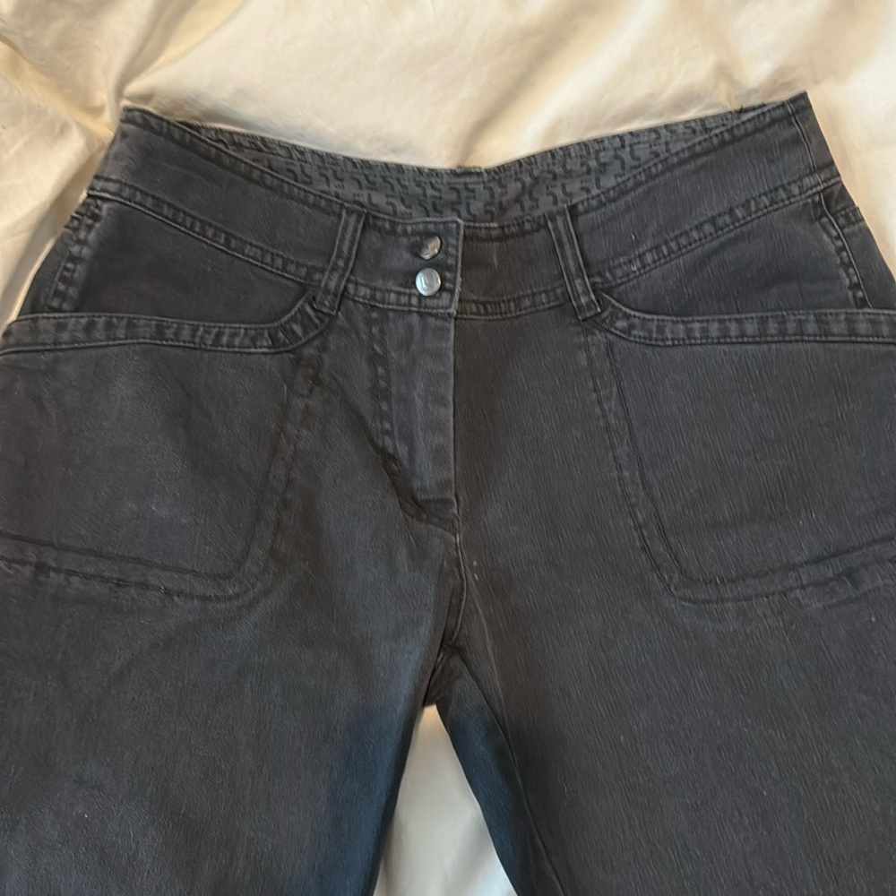 Lole size 10 washed black 100% cotton denim pants. Slightly wide leg.